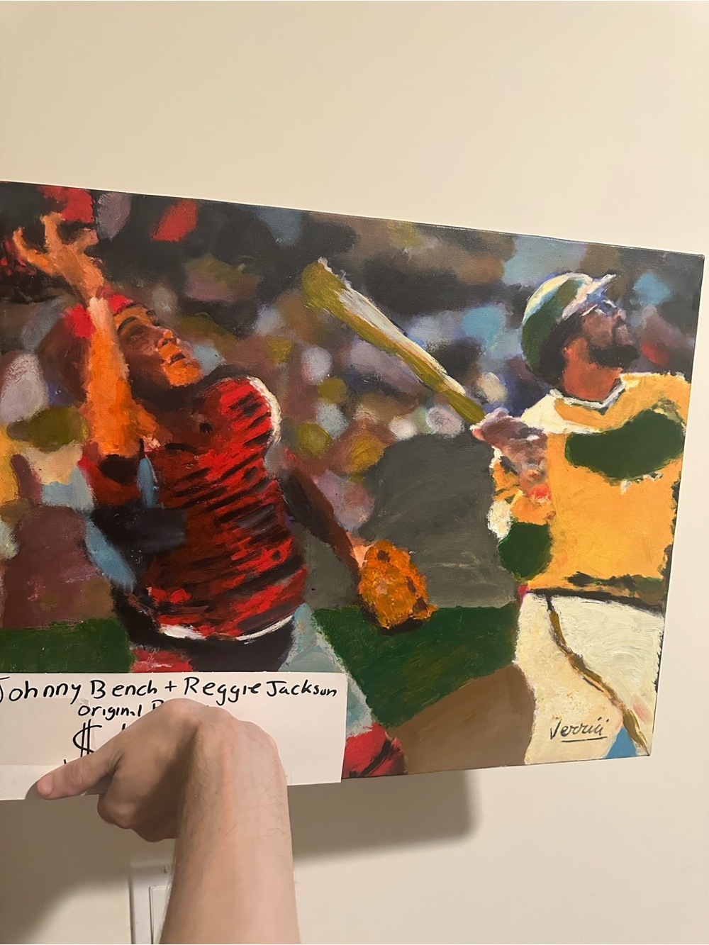 Johnny bench vs Reggie Jackson 16x20 Hand-Painted Baseball painting 1/1